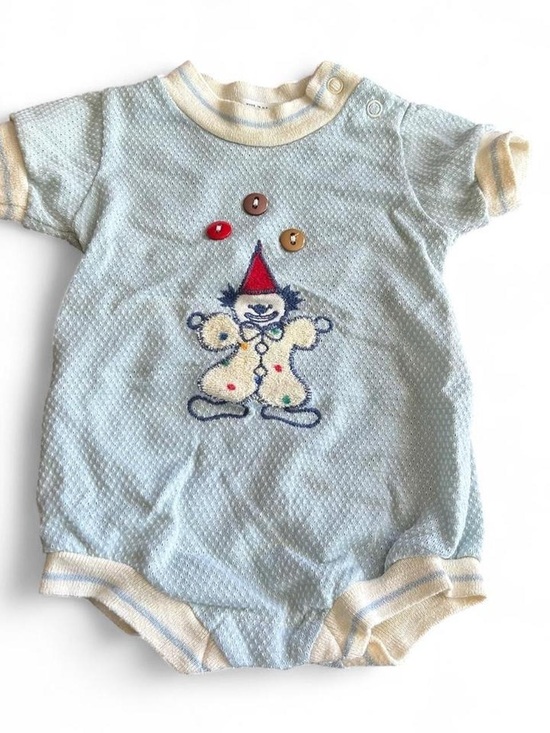 healthtex Other - Vintage Kids Health-tex Stantogs Blue & White Clown One Piece 6 Months